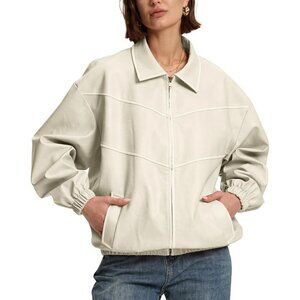 Women's White Y2k Oversized Faux Leather Motorcycle Imported Jacket Vintage